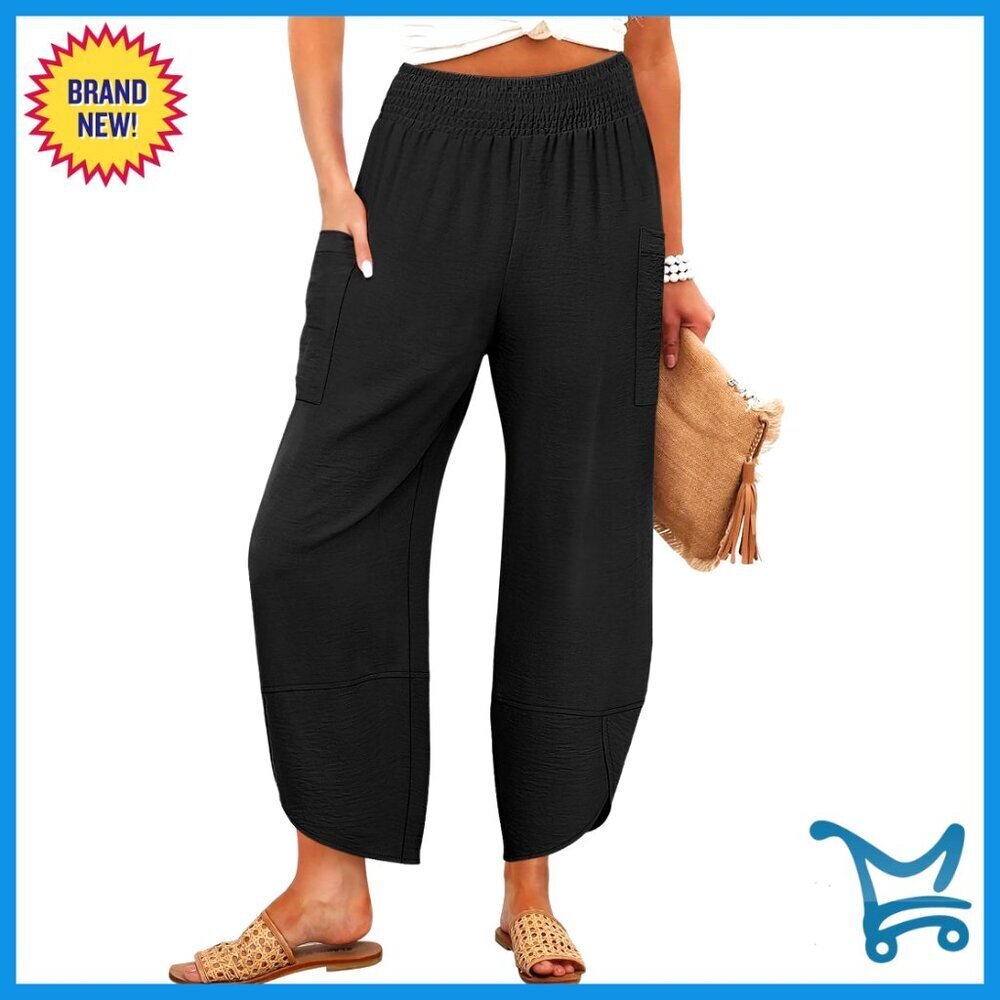 Wide Leg Palazzo Pants Loose Fit High Waisted Flowy Cropped Casual Lounge